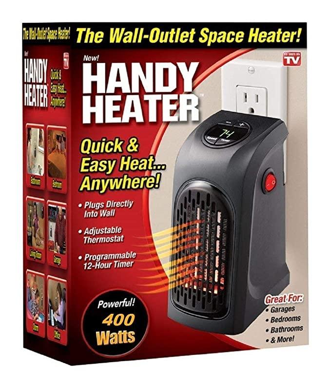 Small Electric Handy Room Heater Compact Plug-in||The Wall Outlet Space Heater 400Watts Garage Bathroom Home||Handy Air Warmer Blower Adjustable Timer Digital Display for Office/Camper