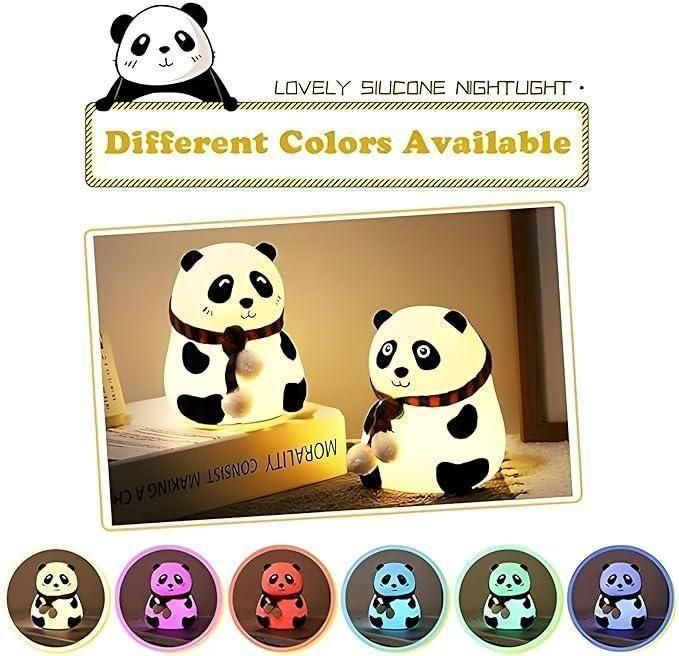 Panda Night Light for Kids - Soft Silicone Rechargeable Lamp with Tap Control, Multi-Color Modes, and Non-Slip Base - Perfect for Bedside, Baby Rooms, and Gifting