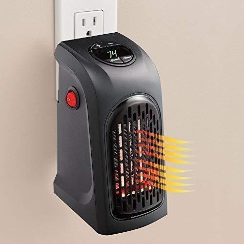 Small Electric Handy Room Heater Compact Plug-in||The Wall Outlet Space Heater 400Watts Garage Bathroom Home||Handy Air Warmer Blower Adjustable Timer Digital Display for Office/Camper