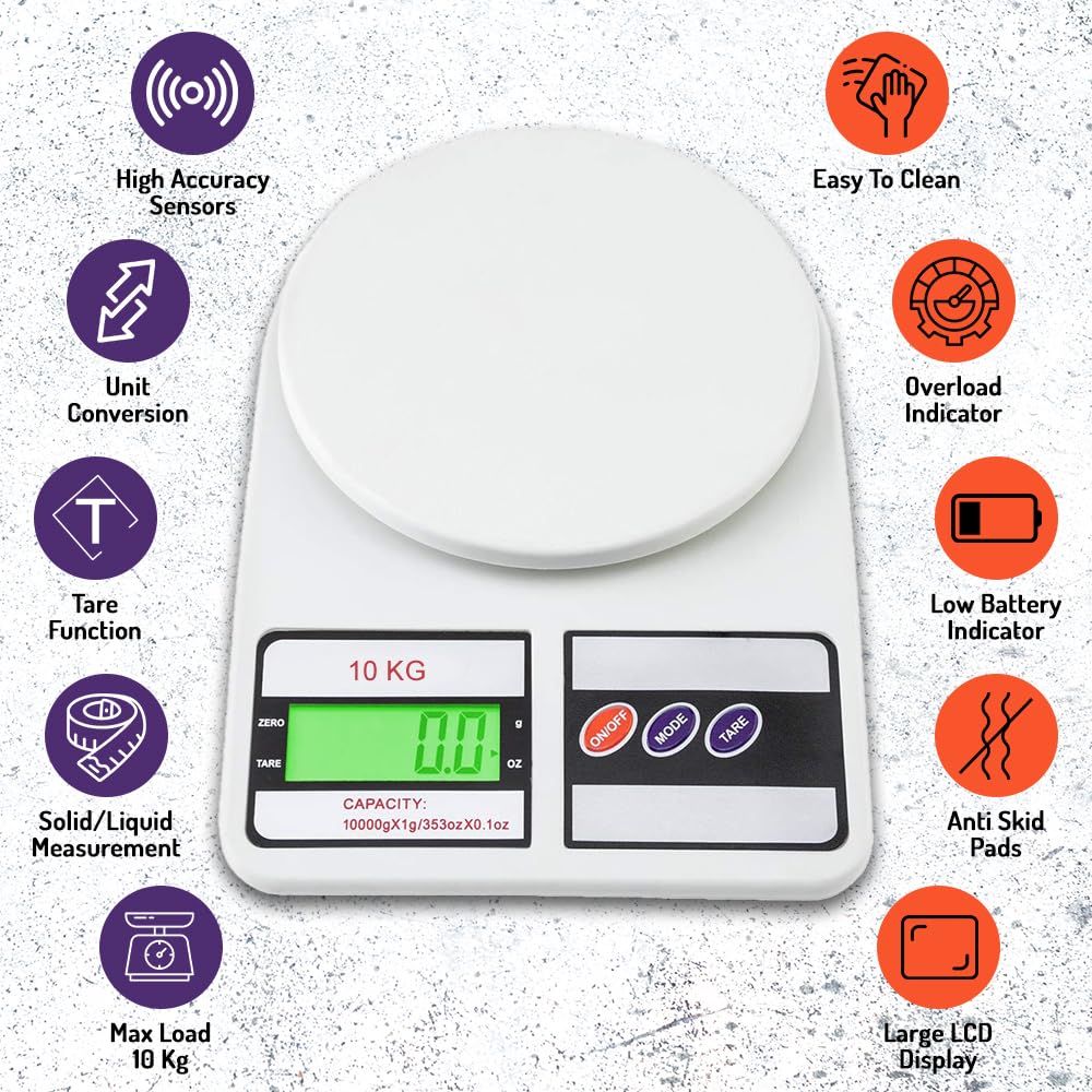 10Kg Kitchen Weight Machine, Digital Scale with LCD Display, Scale for Home Baking, Cooking & Balance Diet. Machine with capacity 10Kg, SF400/A121,Color May Vary