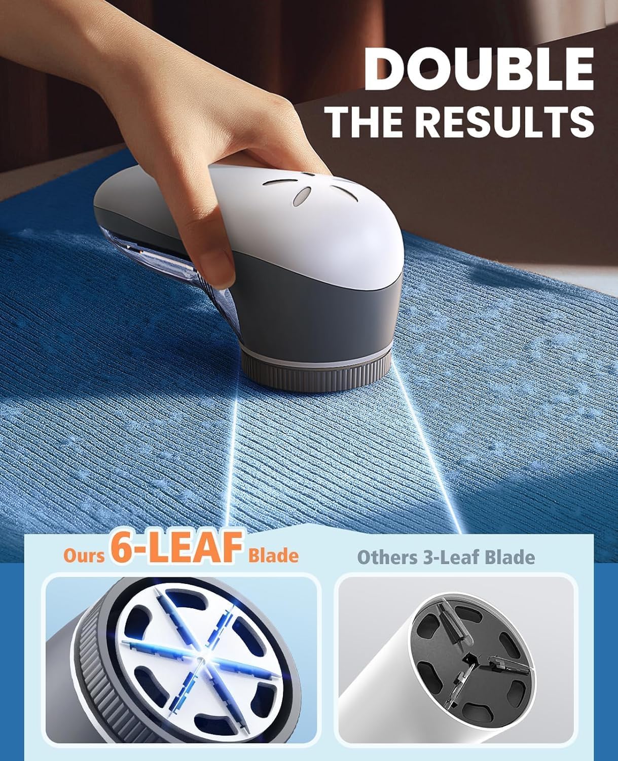 TEKCOOL Fabric Shaver, Lint Remover for Clothes, Electric Lint Shaver with 6-Leaf Blades, Sweater Shavers to Remove Pilling for Clothing, Couch, Furniture, Fuzz, Lint Ball, Pillings, USB Rechargeable